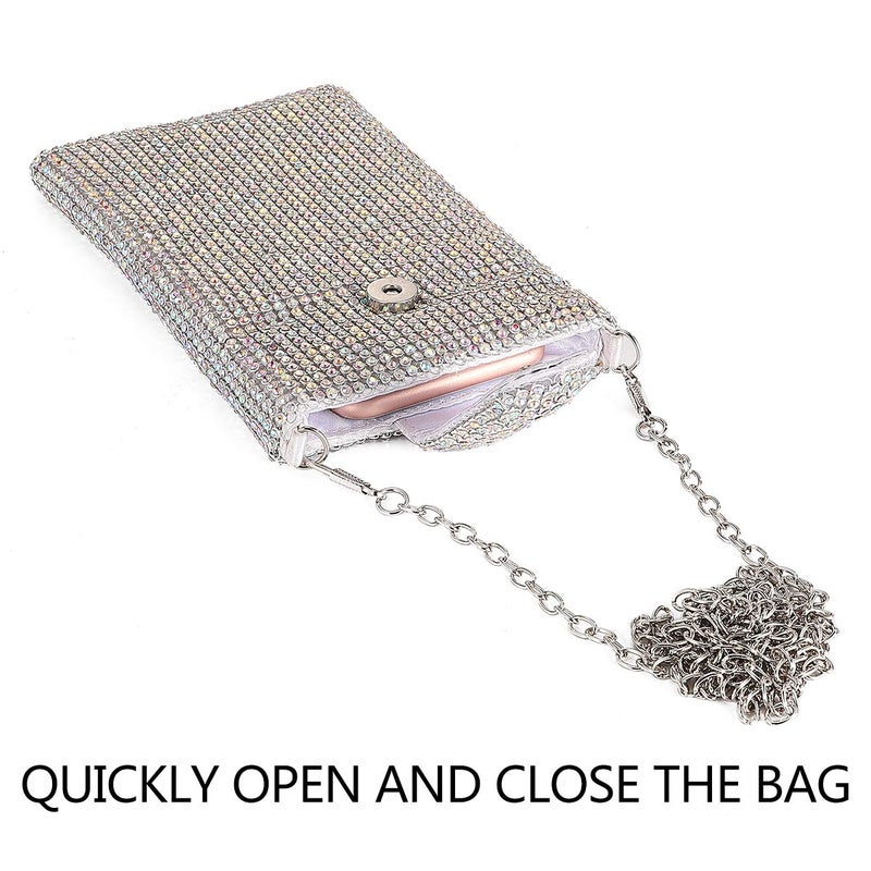 JUANALINE Evening Handbags Clutch Purses for Women Metal mesh Small Crossbody Bag Cell Phone Purse Wallet in Silver - Image 4